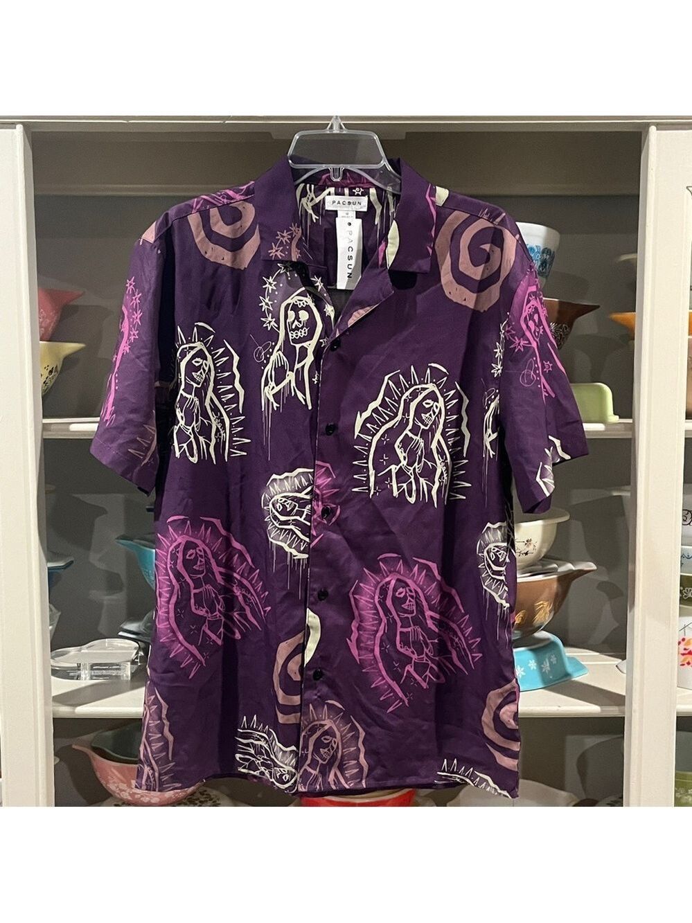 PacSun Santa Muerte Button-Up Camp Shirt - Size Medium